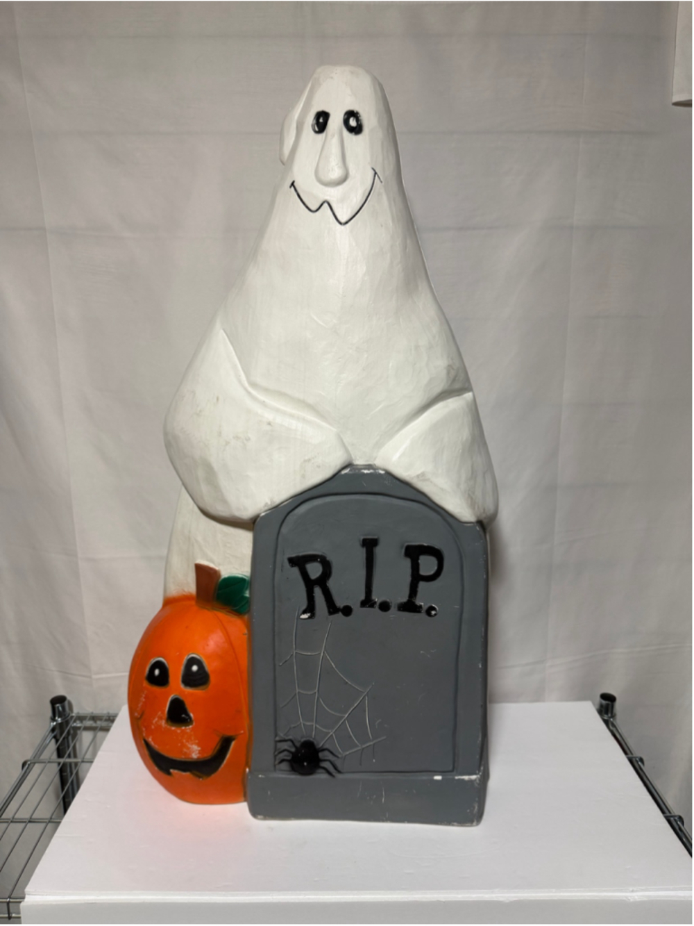 Vtg TPI Ghost Pumpkin R.I.P. Tombstone 36" Tall Plastic Blow Mold